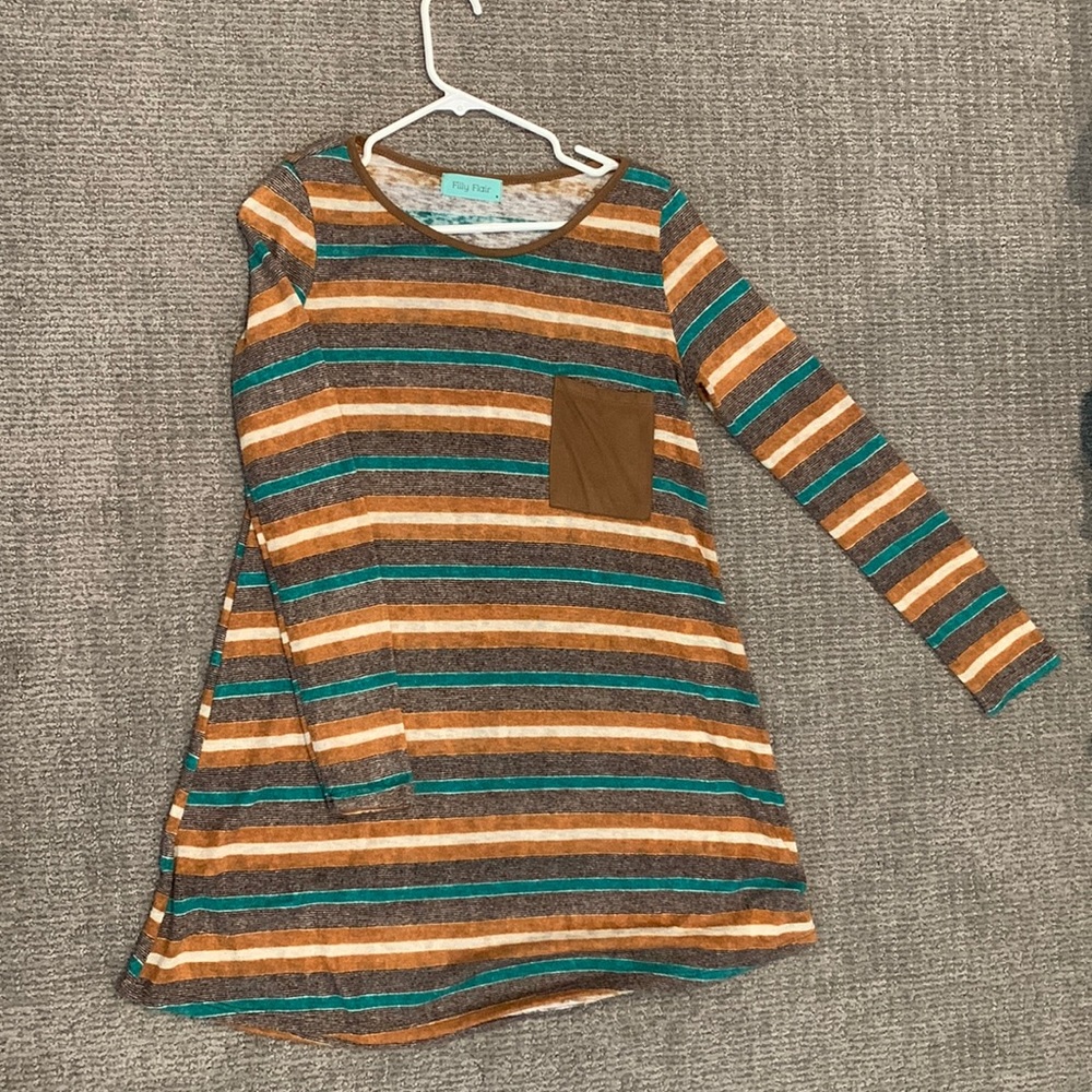 Filly flair M brown/teal/ burnt orange color dress